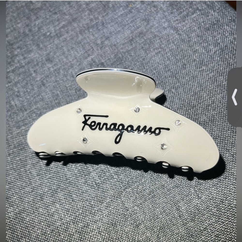 Ferragamo White Hair Clip with Crystals